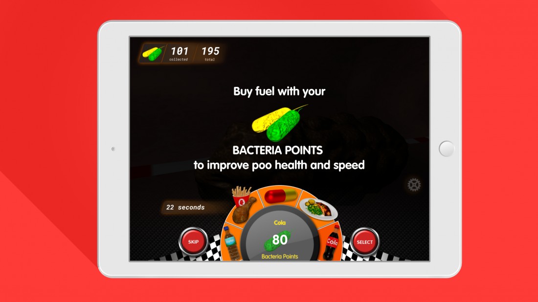 Poo Racer pitstop screen on iPad